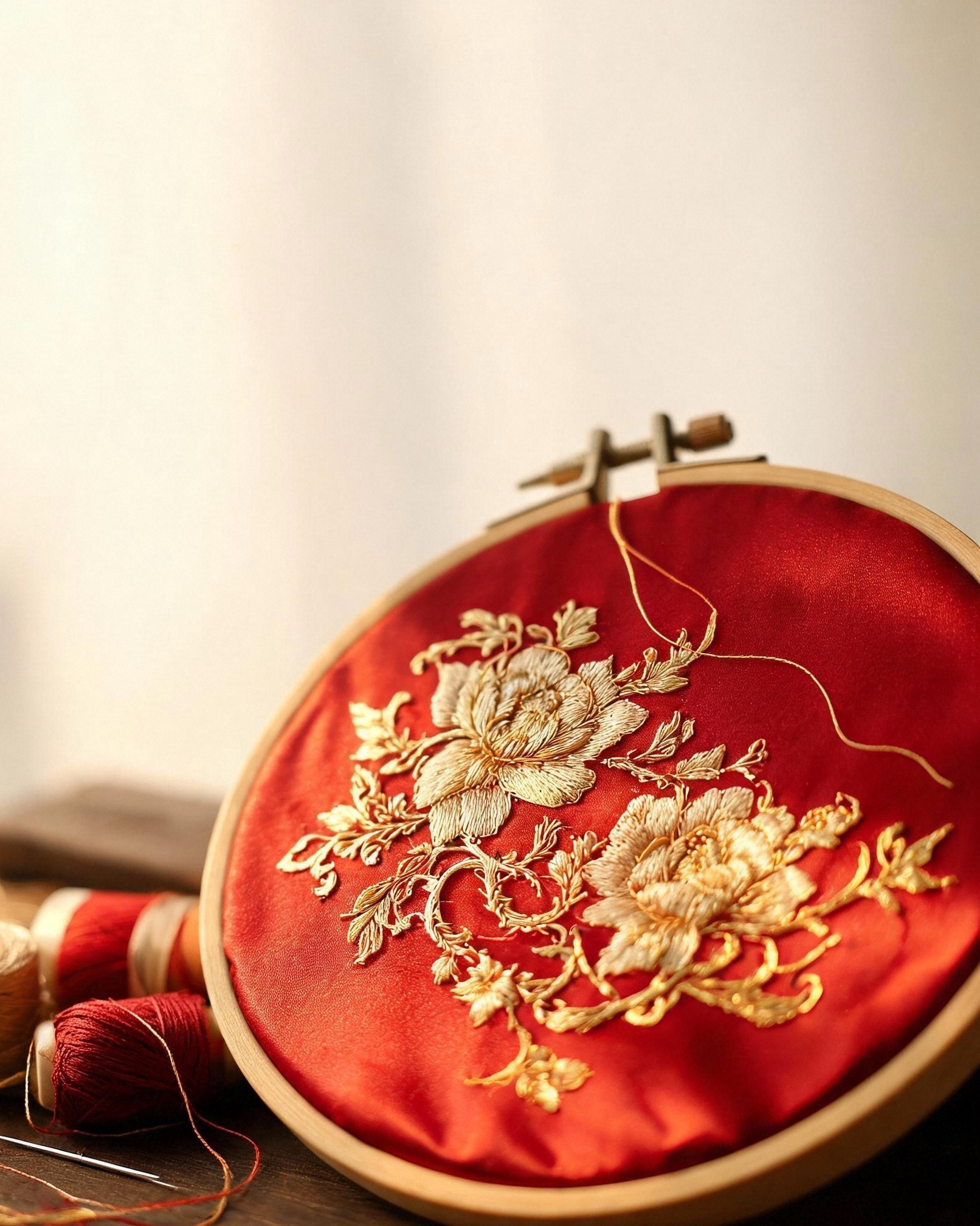 苏绣金线刺绣工艺特写